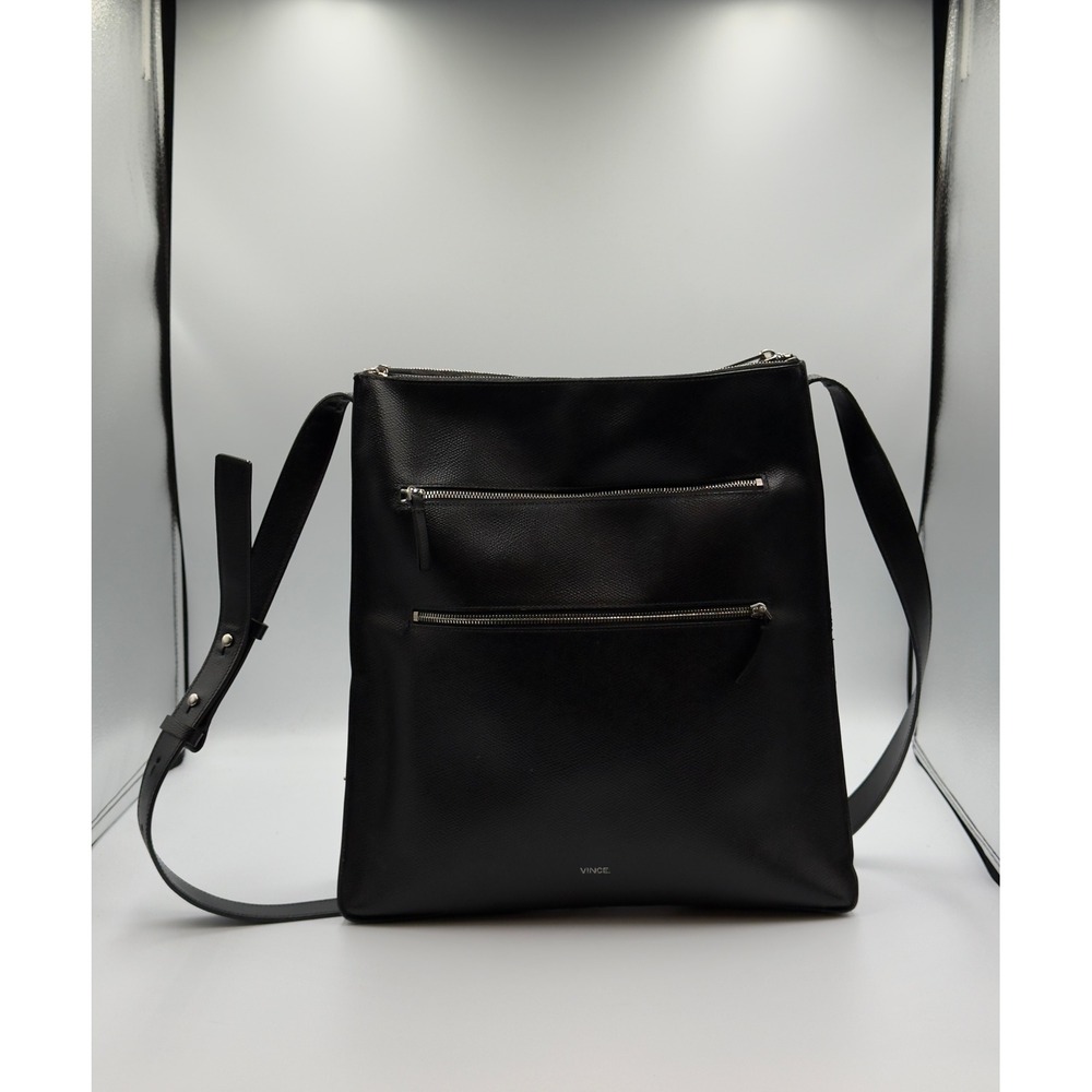 Vince Crossbody Bag Women Large Black Excellent Leather Multi-Zipโ Messenger